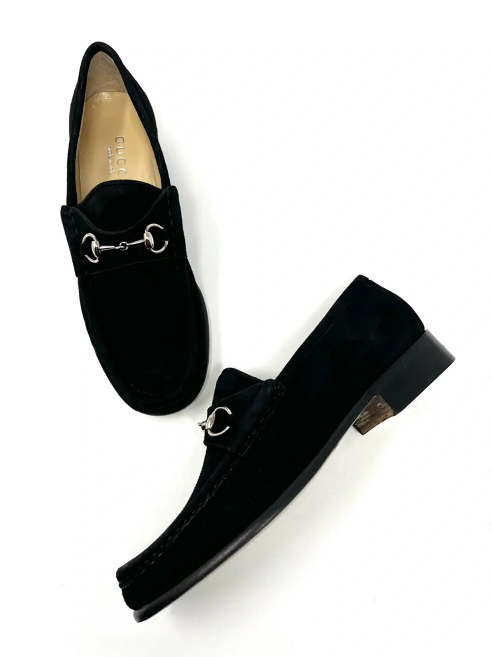 NEW Vintage Gucci 90s Y2K Horsebit Loafers Shoes Black Suede Leather Chunky 7.5 - Picture 12 of 12